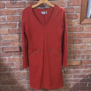 Athleta Womens Dress Size M Burnt Orange V-Neck Zipped Pockets Long Sleeve